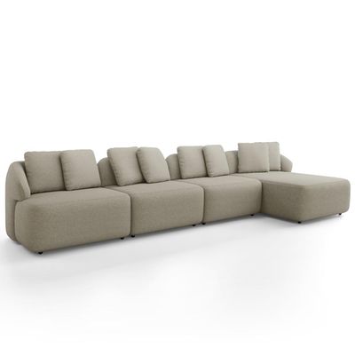 Sofá 5 Lugares com Chaise Direito Sala Living 394cm Arlo F04 Linho Bege - Lyam Decor