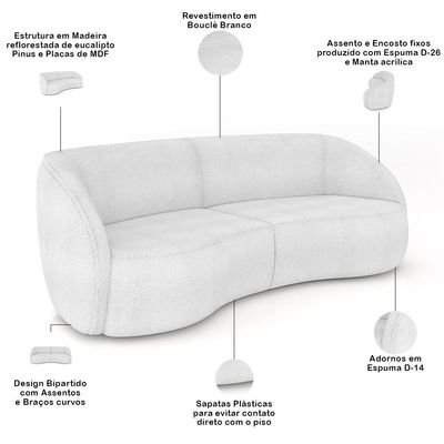 Sofá 4 Lugares Para Sala Living Orgânico 288cm Eron M03 Bouclê Branco - Lyam Decor