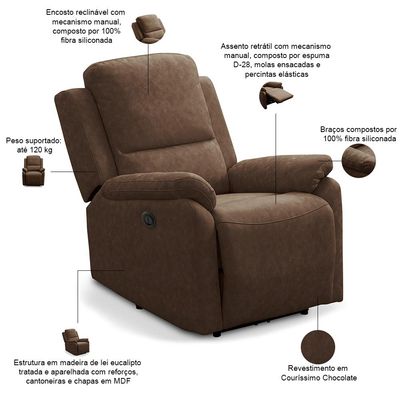 Poltrona do Papai Retrátil Reclinável Lutz F04 Couríssimo Chocolate - Lyam Decor