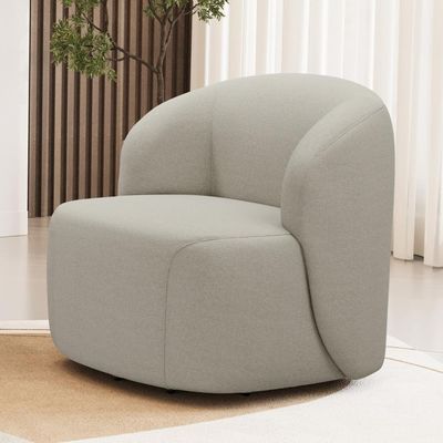 Poltrona Giratória Orgânica Para Sala Living Heidy F04 Linho Bege - Lyam Decor