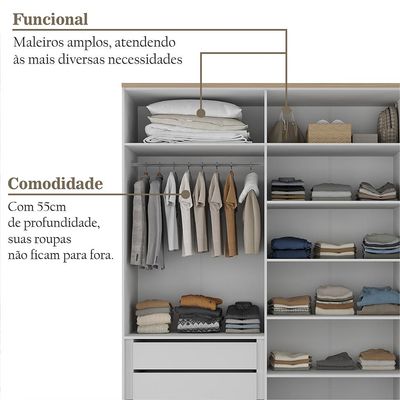 Guarda-Roupa Solteiro Brescia 4 Portas 2 Gavetas Branco