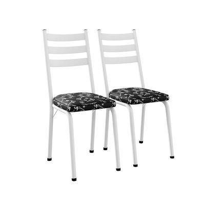 Conjunto com 2 Cadeiras New Revestimento Sintético Preto Floral e Branco