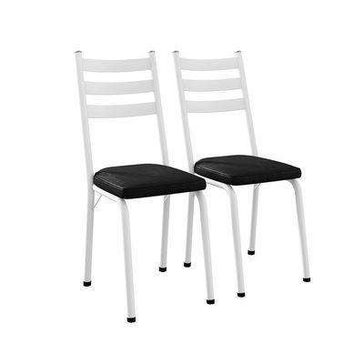 Conjunto com 2 Cadeiras New Revestimento Sintético Preto Brilho e Branco