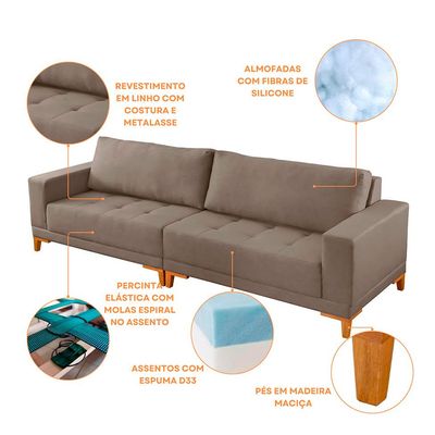 Sofá 4 Lugares Volga Plus Veludo Marrom 280 cm