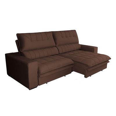 Sofá 3 Lugares Retrátil e Reclinável Mustang Veludo Café 230 cm