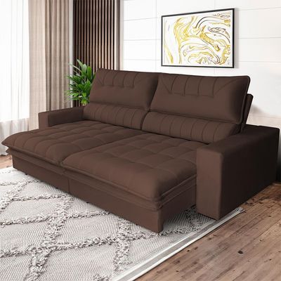 Sofá 3 Lugares Retrátil e Reclinável Mustang Veludo Café 210 cm