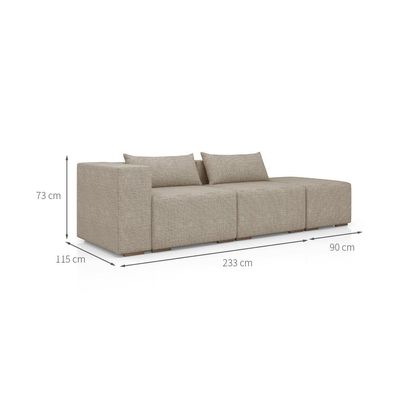 Sofá 3 Lugares com Puff Riade Itacaré Bege 323 cm