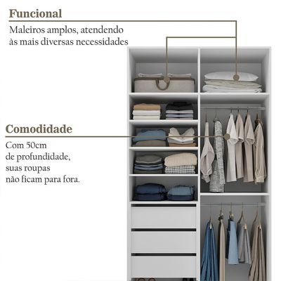 Guarda-Roupa Solteiro Marsala 2 Portas 3 Gavetas Branco
