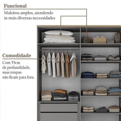 Guarda-Roupa Solteiro Brescia 4 Portas 2 Gavetas Cinza