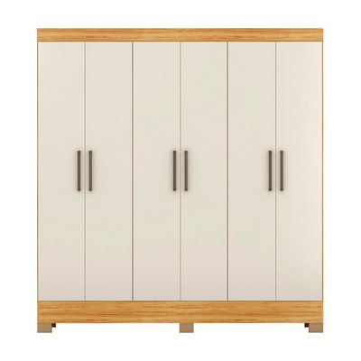 Guarda-Roupa Casal Prático 6 Portas 3 Gavetas Cinamon e Off White