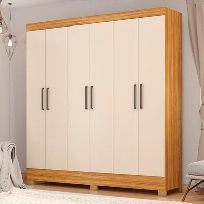 Guarda-Roupa Casal Prático 6 Portas 3 Gavetas Cinamon e Off White