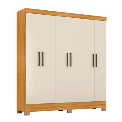 Guarda-Roupa Casal Prático 6 Portas 3 Gavetas Cinamon e Off White