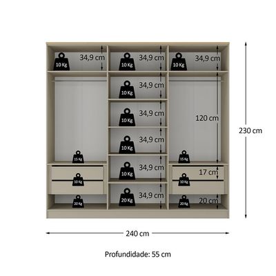 Guarda-Roupa Casal Brescia 6 Portas 4 Gavetas Bege