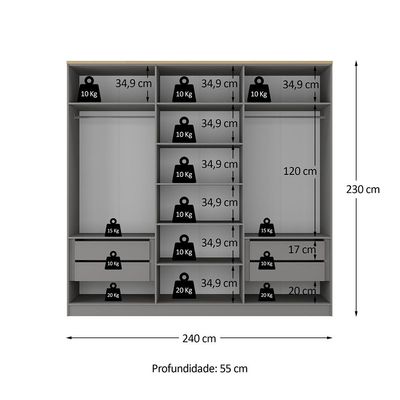 Guarda-Roupa Casal Brescia 6 Portas 4 Gavetas Cinza