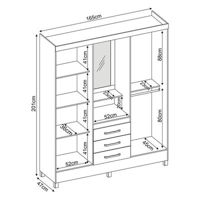 Guarda-Roupa Casal com Espelho Capelinha Pérsia 4 Portas 3 Gavetas Cinamon e Off White
