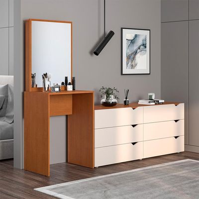 Cômoda com Espelho Porto 6 Gavetas Freijó e Creme