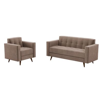 Conjunto de Sofá 3 Lugares com 1 Poltrona Vitrola Suede Tabaco