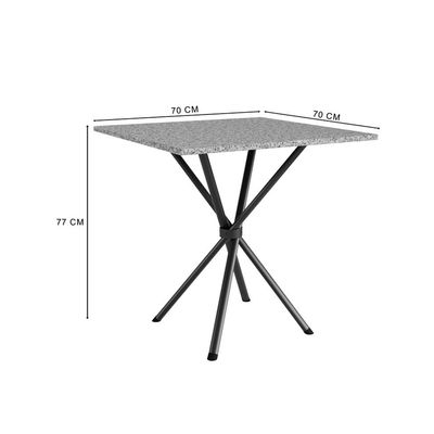 Conjunto de Mesa Quadrada com Tampo Granito e 4 Cadeiras Léia Revestimento Sintético Preto