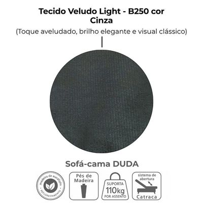 Sofa Cama 2 Lugares 185 Cm Duda Veludo Light B250 Milani Store Cinza
