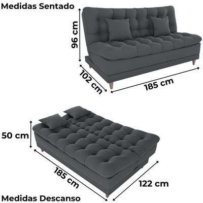 Sofa Cama 2 Lugares 185 Cm Duda Veludo Light B250 Milani Store Cinza
