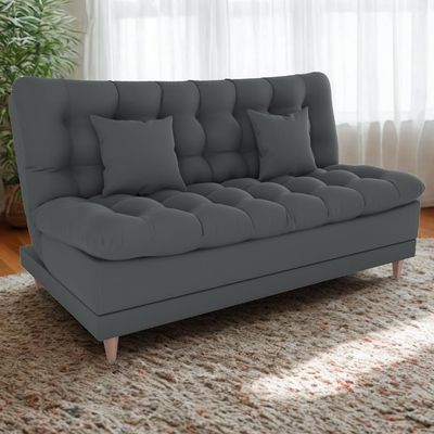 Sofa Cama 2 Lugares 185 Cm Duda Veludo Light B250 Milani Store Cinza