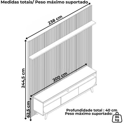Painel E Bancada Tv 75 Polegadas  Cm Luna Madetec Cumaru