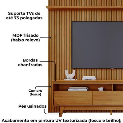 Painel E Bancada Tv 75 Polegadas  Cm Luna Madetec Cumaru