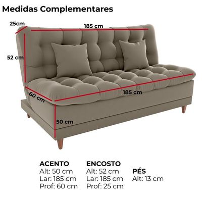 Sofa Cama 2 Lugares 185 Cm Duda Veludo E434 Milani Store Marrom Claro
