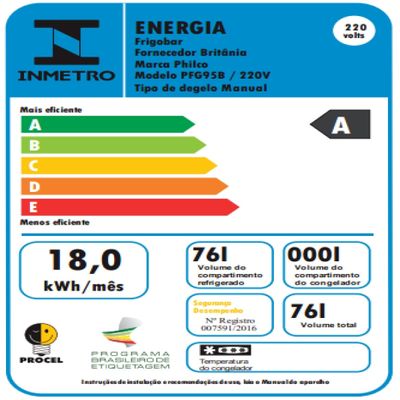 Frigobar Philco PFG95B 76 litros 220V