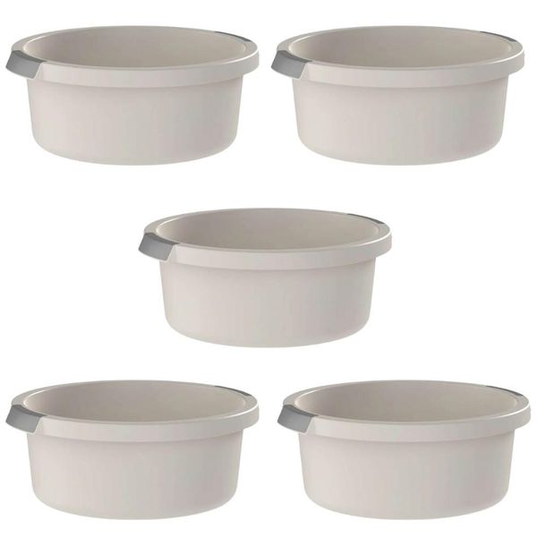 Conjunto 5 Bacias 5L Flow Pega Ergonômica Bege Resistente OU para Cozinha e Lavanderia