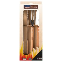 Jogo de Utensílios em Aço Inox e Madeira Churrasco 3pçs - Tramontina