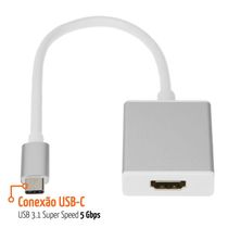 Adaptador Conversor USB C 3.1 Type C Macho Para HDMI Femea Prata
