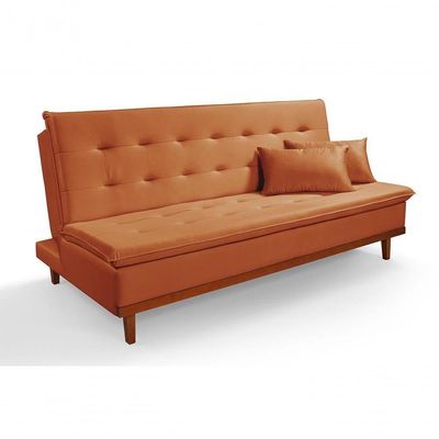 Sofá Cama Reclinável Santorini Veludo Confortável Base De Madeira Terracota 174