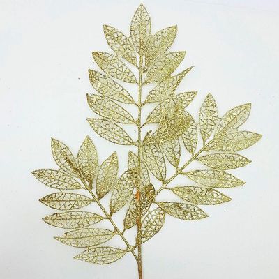 Plantas Folhas Decoração Natal Gliter Dourado 75cm Kit 10pçs