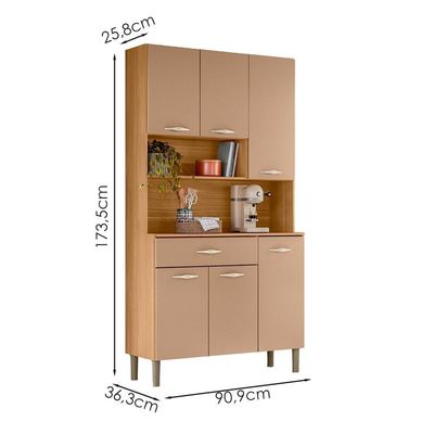 Armario Kit Cozinha 6 Portas 1 Gaveta 91Cm Apolo