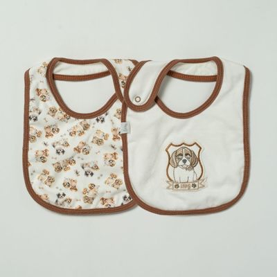 Kit Com 2 Babadores Bebê Doguinhos Marrom - Hug