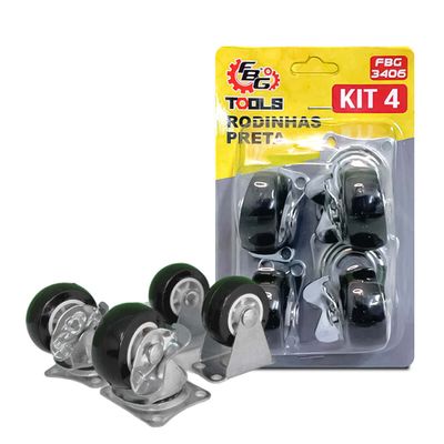Kit 4 Rodinhas Macia Giratórias e Fixas [Preto]