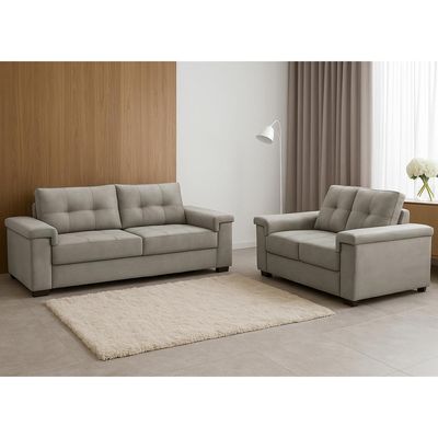 Sofá 3 e 2 Lugares Para Sala de Estar Living Allon F04 Veludo Marrom Claro - Lyam Decor