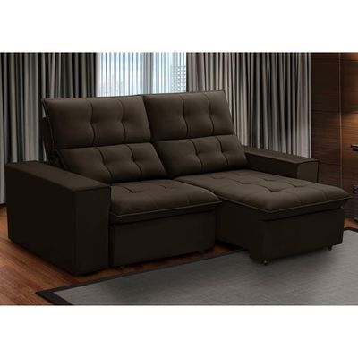 Sofá Retrátil Reclinável Para Sala 3 Lugares 230cm Vincent F04 Veludo Marrom Escuro - Lyam Decor