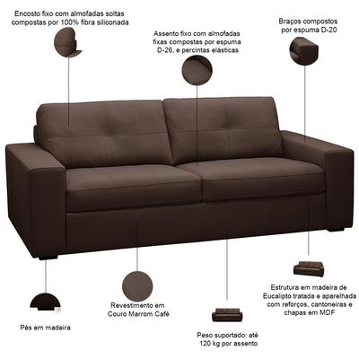 Sofá 2 Lugares Para Sala de Estar Living 150cm Vienne L06 Couro Marrom Café - Lyam Decor