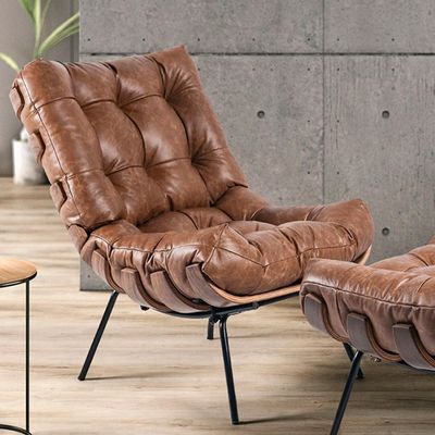 Kit 02 Poltronas Decorativas Sala de Estar Costela L04 Couro Mel - Lyam Decor