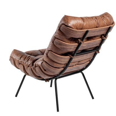 Kit 02 Poltronas Decorativas Sala de Estar Costela L04 Couro Mel - Lyam Decor