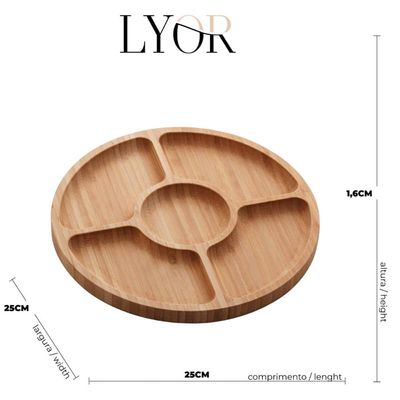 Jogo 10 Petisqueiras Bambu Redonda 25cm Lyor 5 Divisórias
