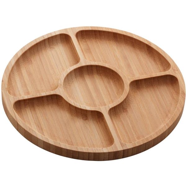 Jogo 10 Petisqueiras Bambu Redonda 25cm Lyor 5 Divisórias