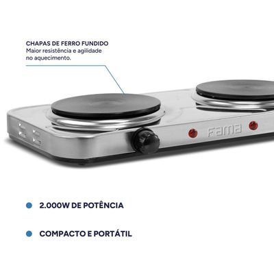 Fogão Elétrico Fama FFG01 Inox 2 Bocas 2000W 127V