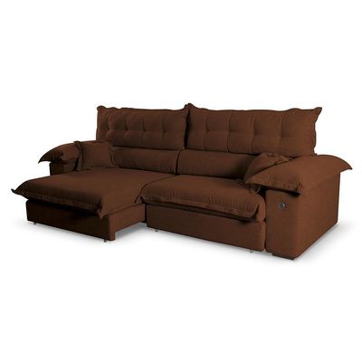 Sofá 5 Lugares Retrátil e Reclinável com USB Absoluto Linho Café