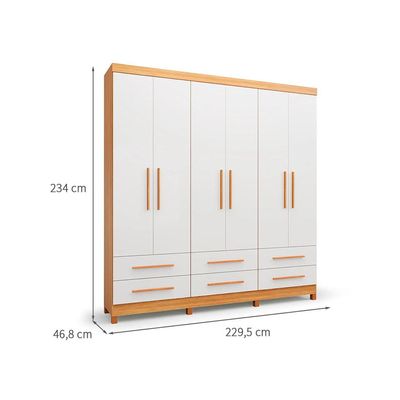Guarda-Roupa Casal Majestic 6 Portas 6 Gavetas Off White e Freijó