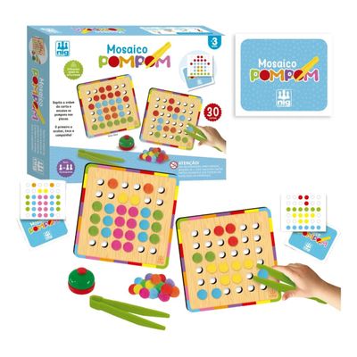 Jogo Infantil Educacional Mosaico Pompom Em Madeira - Nig 1150
