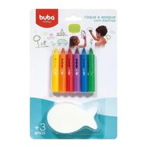 Giz De Cera Risque E Apague C/ Esponja Infantil - Buba 7472