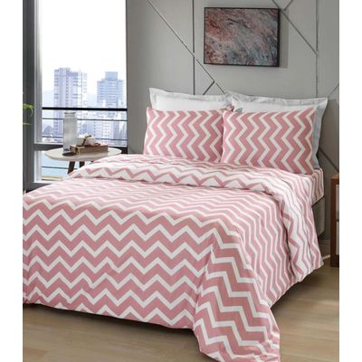 Jogo De Cama Chevron Queen Lar E Lazer Rosa UN / Rosa